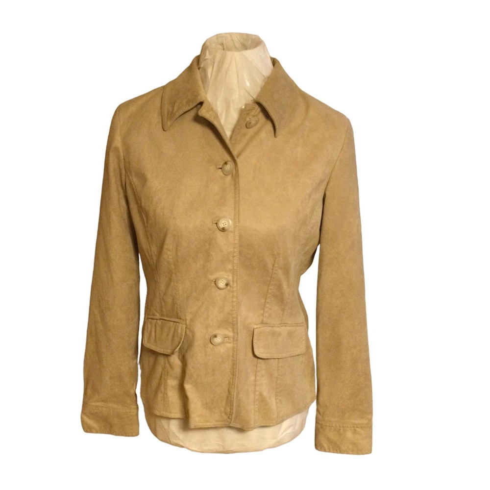 Liz Claiborne lightweight faux suede camel tan jacket button closure lin…
